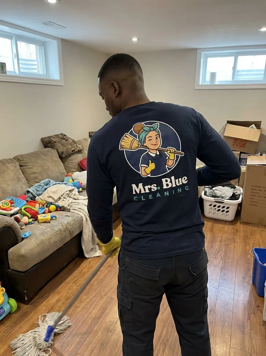 A Mrs. Blue cleaner at work in a basement