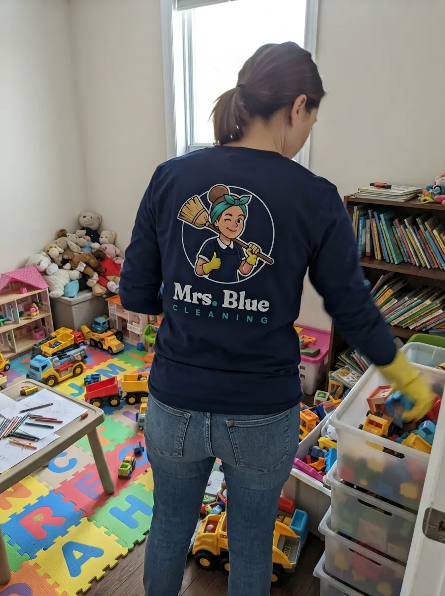 A Mrs. Blue cleaner at work in a playroom